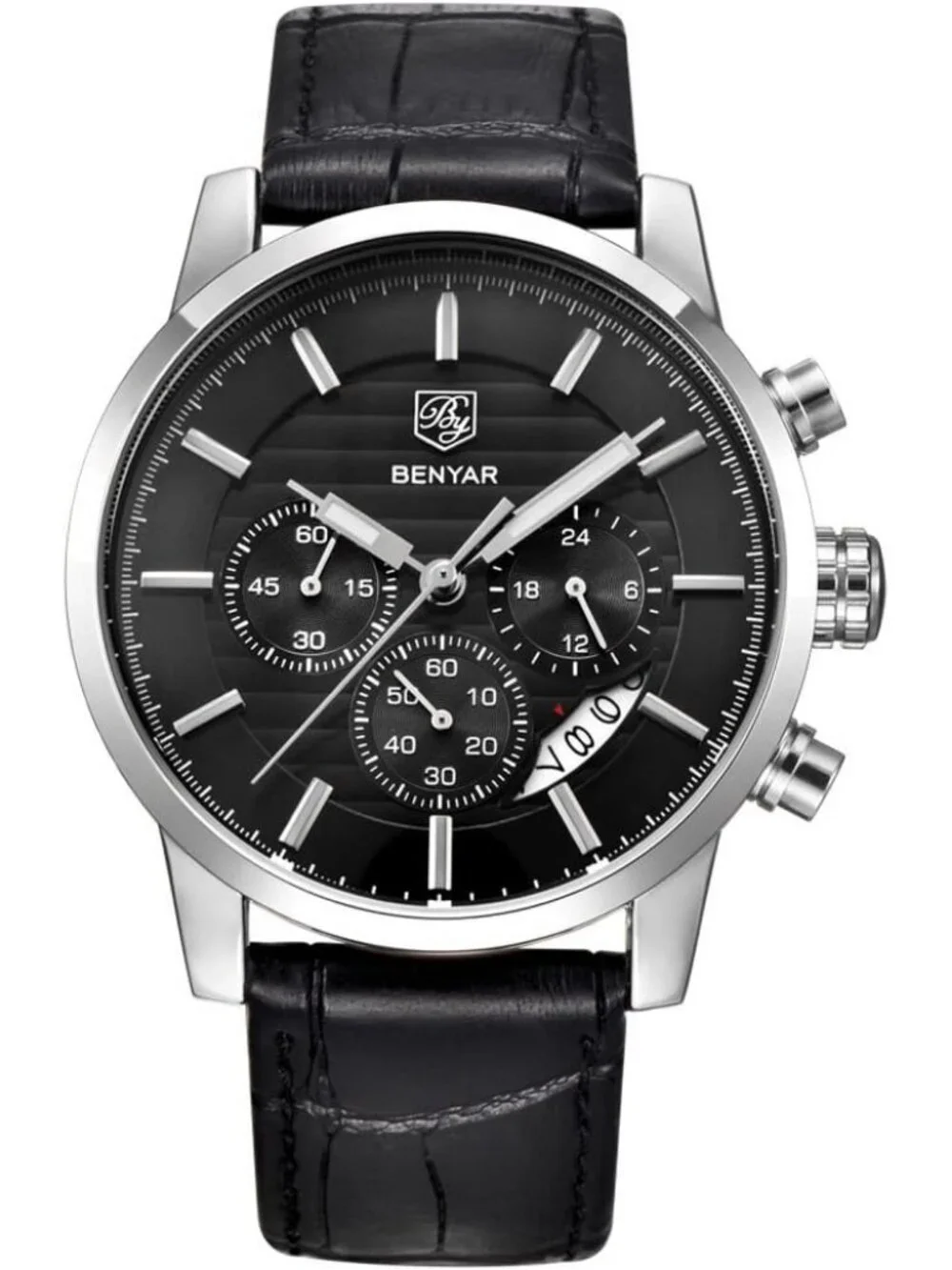 Men's Black Analog Quartz Leather Strap Chronograph Sport Waterproof Wrist Watch
